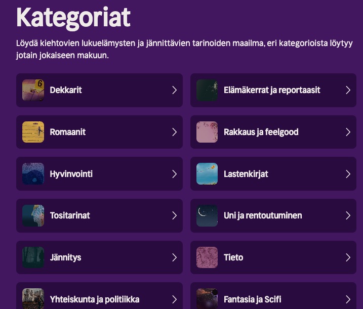 nextory kategorioita